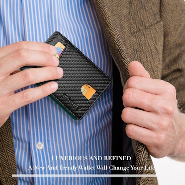 Herrplånböcker Slim Rfid Läder 2 ID-fönster med presentförpackning Carbon black,green