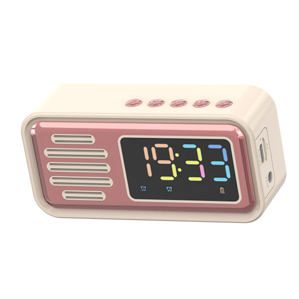 Innovativ retro Bluetooth-högtalare, bärbar, trådlös bordslarm med LED-färgskärm Beige
