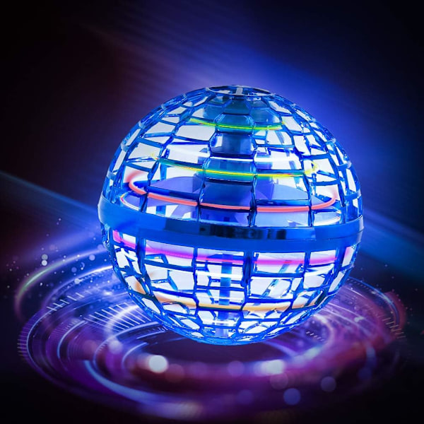 Flygende Ballleker, 2021 Oppgradert Oppladbar Boomerang Spinner Drone 360° Roterende Svevende Orb Ball Leke Bygget-inn LED Mini Orb Drone Flygende (Blå)