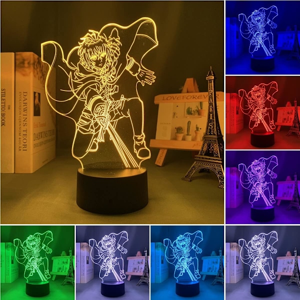Anime 3D Illusion Manga Mikaela Hyakuya Figur Natlampe LED Bordlampe Skrivebordslamper Natlys 7/16 Farver USB Belysning Soveværelse Hjem Decor