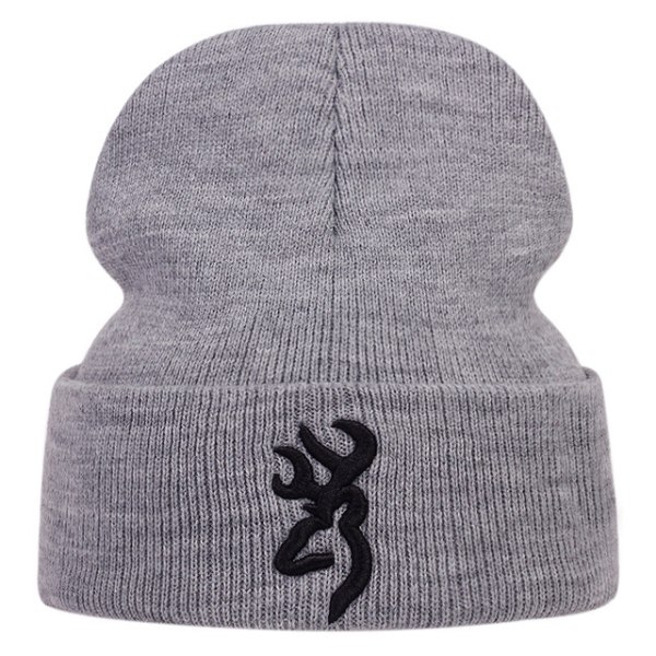 Ny Browning Broderi Ullhatt Mote Unisex Varm Ski Huer Høst Vinter Casual Beanies Strikket Lue Hip-hop Skullies Huer Grå