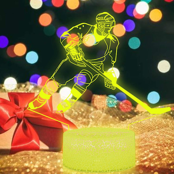 3D Illusion Hockey Nattlampa 16 Färgbyten Touch Vit Sprickbas med Fjärrkontroll AZALCO Födelsedagspresent för Pojkar och Flickor