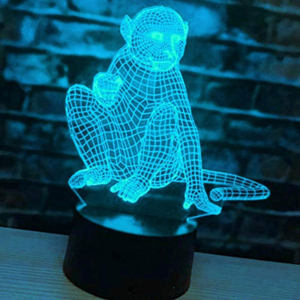 3D Apa-Gorilla Nattlampa Bordsskiva Optisk Illusion Lampor 16 Färgväxlande Ljus LED Bordlampa Jul Hem Kärlek Födelsedagspresent