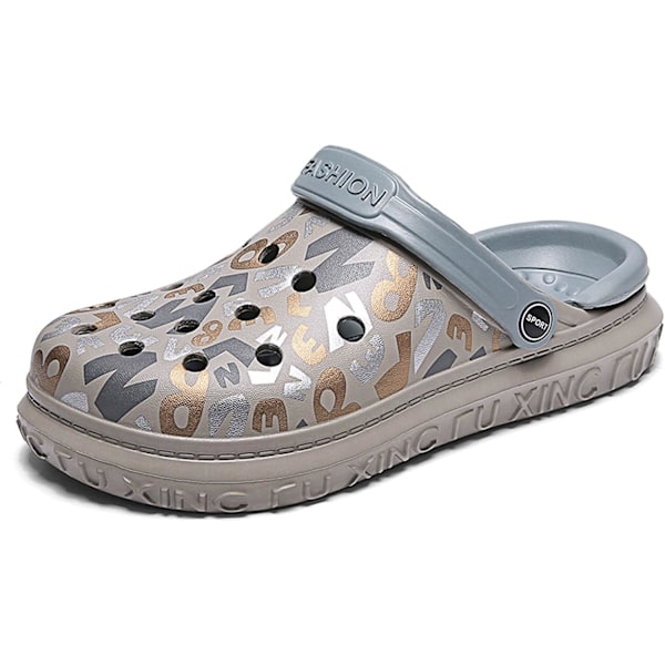 Herr Dam Trädgårdsträskor Sommarsandaler Lätta Halkfria Promenad Sportskor Unisex Vuxna Träskor för Pool Strand Gård Kök Dusch Grey 9inch 9 Women/8 Men