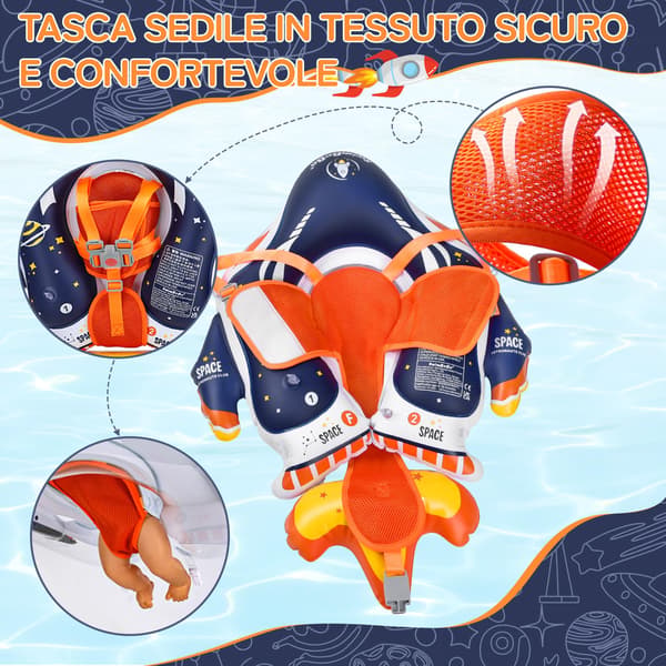 Baby Float, Baby Pool Float med Solskærm og Sæde, Baby Float Pool Float, Oppustelig Pool Float til Pool, Strand, Ferier 6 til 36