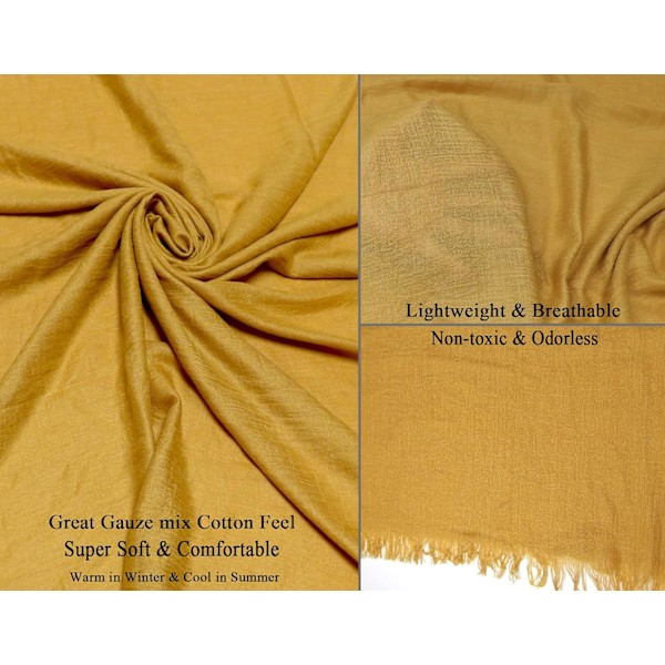 Kvinners sommer skjerf lett stort langt gasbind sjal lin strand wrap vanlig 75”×43”, Gurkemeie