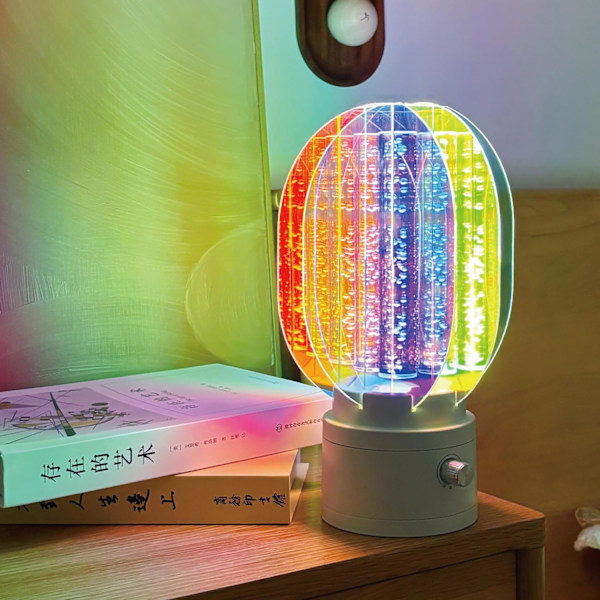 Aurora Bordlampe for Soverom, 360° Roterende RGB Sengelampe Akryl Trådløs Batteridrevet Lampe Dimbar Nattbordlampe