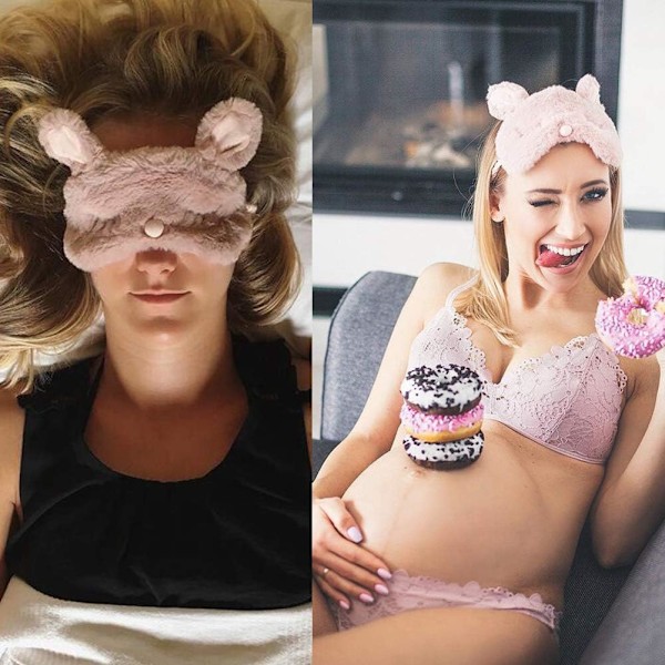 Dam Plysch Kanin Ögonmask Söt Sovmask Ögonskydd Luddiga Kaninöron Ögonskugga för Resor Tupplur Nattsömn Blinder (Rosa R