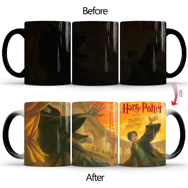 Varmefargeskiftende krus, WmanCok 11 oz magisk keramisk kopp for kaffe te melk, Harry Potter Bok 7 bilde avslørt når varm væske tilsettes