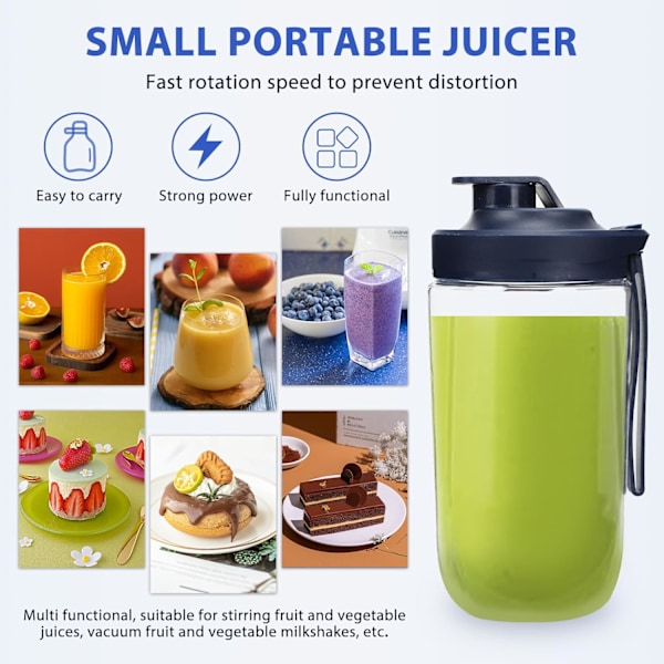 Bærbar Blender, Personlig Blender til Shakes og Smoothies, Vandafvisende USB Genopladelig Mini Blender Kop