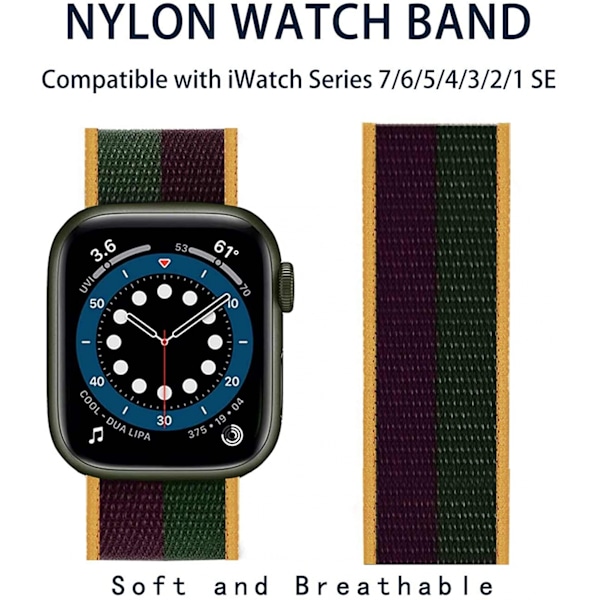 Nylon Watch Band Kompatibel med Apple Watch 7 Bands 38mm 40mm 42mm Erstatning til iWatch Series SE/6/5/4/3/2/1, Justerbar Elastisk Åndbar Rem