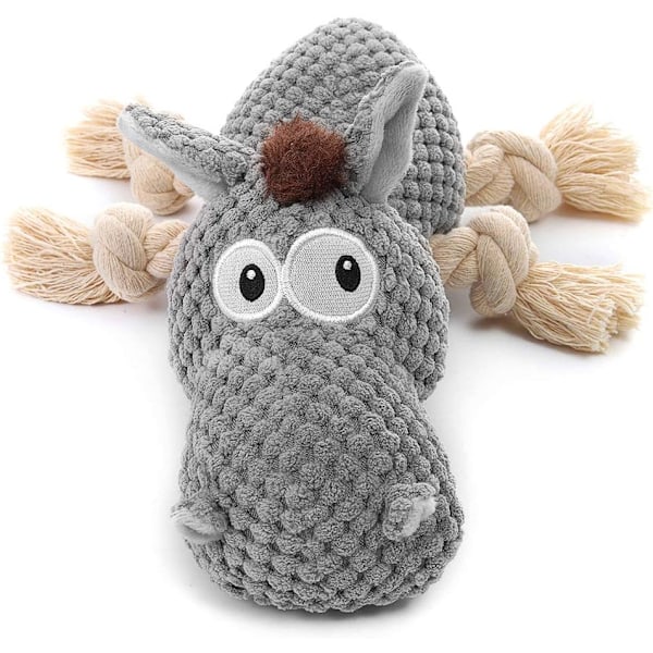 Hundeseleleke, stort hundeleketøy med lyd, plysjleketøy for valper, små, mellomstore og store hunder (esel (grå)) grey