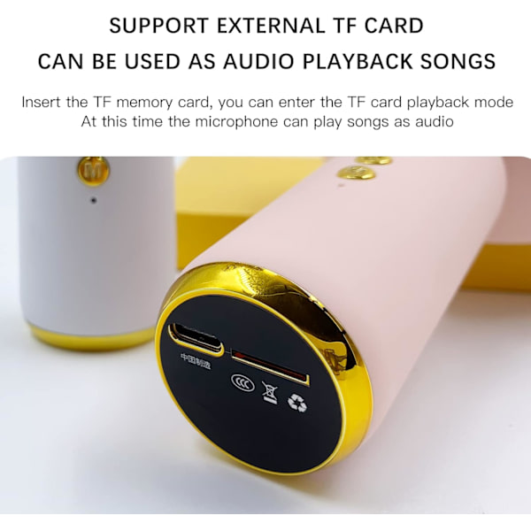 Trådløs Bluetooth-mikrofon, søtt kaninmønster, stemmestyring, LED-lys, 12 timers batterilevetid