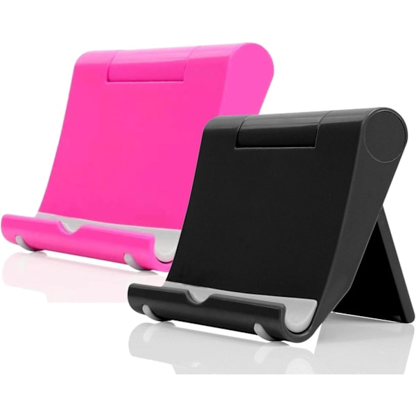 Mobiltelefonstativ for skrivebord 2-pakke Mobiltelefonholdere Skrivebordsstativ for nettbrett, sammenleggbart telefonstativ Universal justerbart nettbrettstativ for skrivebord Black+Pink