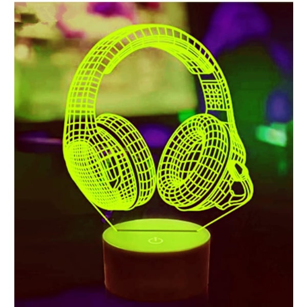 3D Hodetelefon Nattelys Lampe Illusionslampe 16 Farge Skiftende Bord Skrivebord Dekor Lamper Gave med Akryl Flat ABS Base USB Kabel Leke