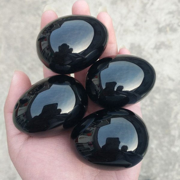 Svart obsidian äggformad meditationschakra och heminredning balanserande ädelsten och kristaller figurer kit, 1,1\"x 0,78\" Reiki healers