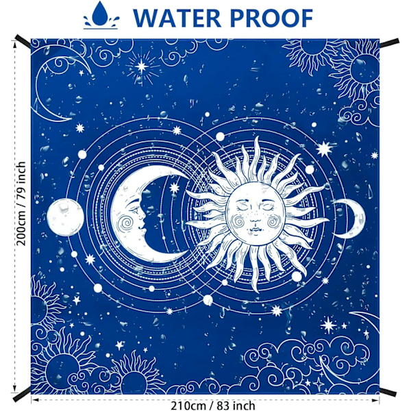 Strandtæppe, sandtæt strandmåtte, vandtæt hurtigtørrende letvægts Aztec picnicmåtte 200 x 210 cm til 2-4 voksne med lomme