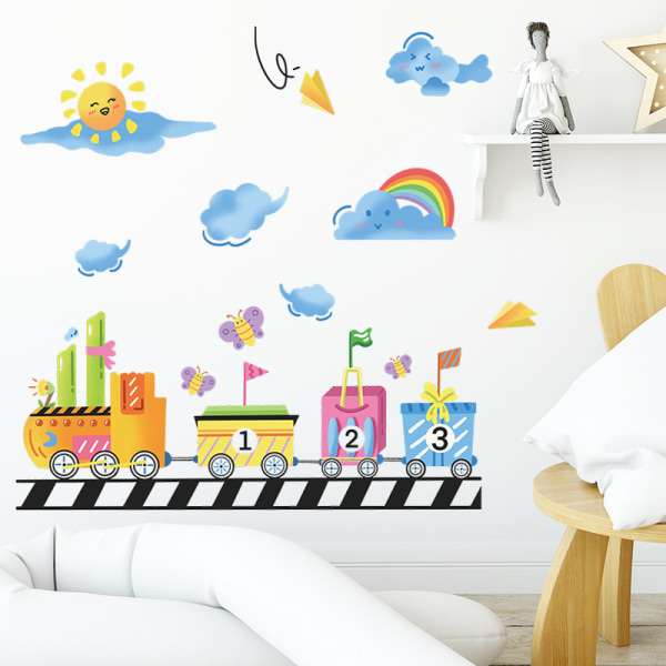 Rainbow and Train Kids Seinätarrojen kuori ja irrotettava tikku lastenhuoneeseen Makuuhuoneeseen Olohuoneeseen Taideseinämaalaukset Koristeet