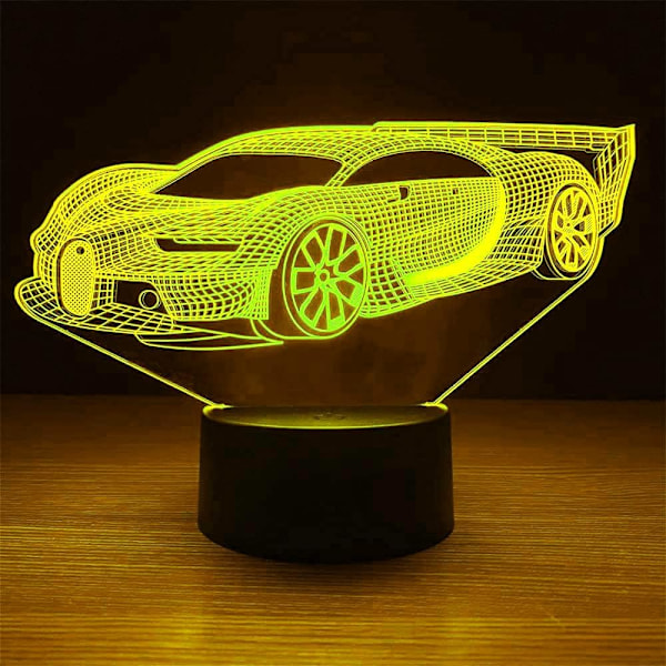 3D Sportsvogn Natlys Bordsklampe Optisk Illusion Lamper 7 Farveskiftende Lys LED Bordlampe Julegave Hjem Kærlighed Fødselsdag Børn Børn Gave