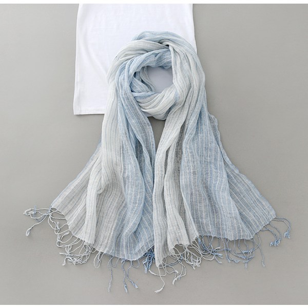 Bomull eller linnescarf lätt sjal unisex, perfekt present till alla, ljusblå rand
