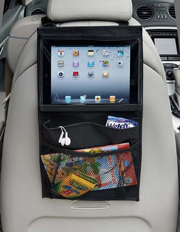 Bilryggseteorganisator med flere lommer, oppbevaring, nettbrett/iPad-holder for passasjerhode