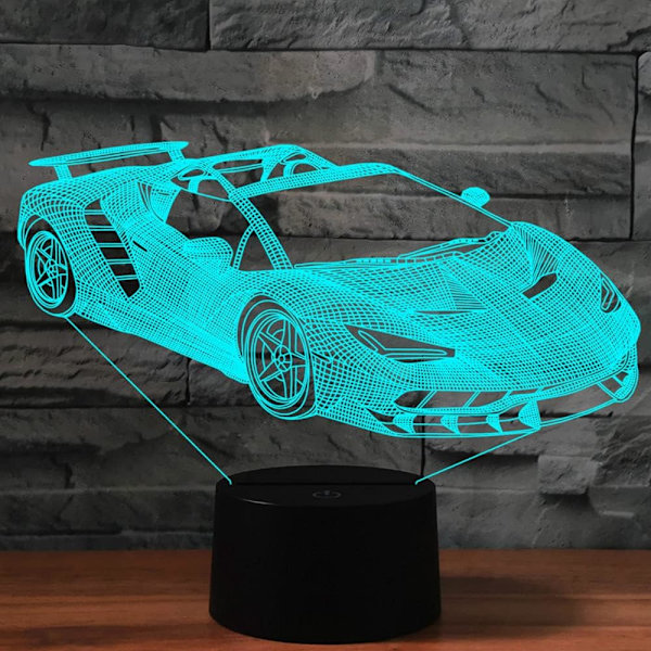 3D Sportsbil nattlys bordsklampe optisk illusjon lamper 7 fargeendrende lys LED bordlampe jul hjem kjærlighet bursdag barn dekor leketøy gave