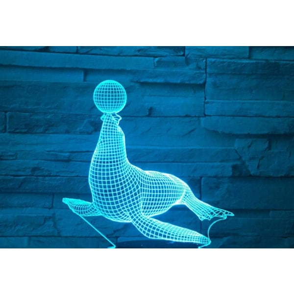 3D Visuell Nattelys, Dyr Sel 16-Farge Skiftende LED Bordlampe med Fjernkontroll, Dimbar Soveromsbelysning, Leke Lampe for Barn