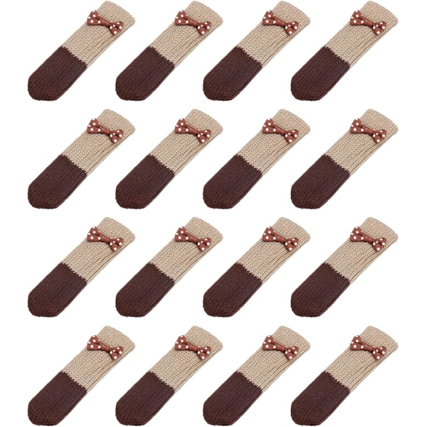 16 st Stolsbensstrumpor Golvskydd, Stickade Möbelstrumpor, Bordsbensskydd för Hårda Golv Beige+Dark Brown