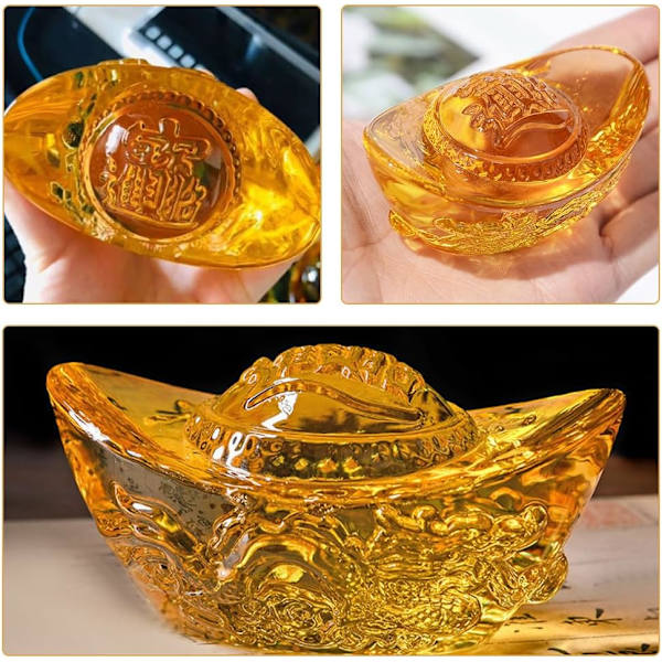 Krystal Lykke Ingot Krystalfigurer Feng Shui Krystal Yuan Bao Krystaludskæring Ingot Guldton Ingot Dragon Yuan Bao Dekoration Ornament Krystal