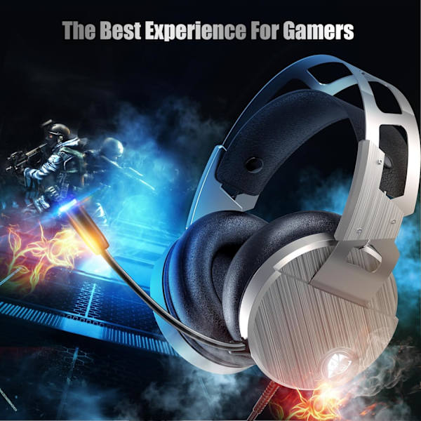 Gaming Headset - 3D Surround Sound-hovedtelefoner, justerbar støjreducerende mikrofon, LED-lys, Xbox One-headset med aluminiumsramme til Nintendo Switch, P