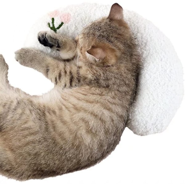 Little Pillow for Cats, Ultra Soft Fluffy Pet Calming Toy Half Donut Cuddler for Joint Relief Sleeping Improve Machine Washable