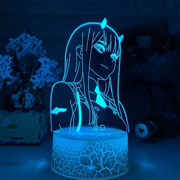 3D Nattlys Zero Two 002 Anime Lampe Led Illusions Nattlys Barn Jenter Soverom Dekor Julegaver Darling in The FRANXX