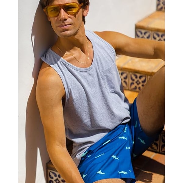 Badbyxor för män 7 tum Snabbtorkande tryckta shorts med meshfoder Badkläder 5 Blue Shark L