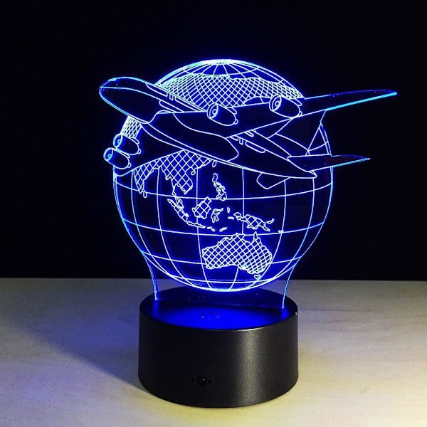 Flygplan Jord 3D Lampa 7 Färgbyte Touch Switch Liten Nattlampa Färgad Atmosfärslampa Sovrumslampa för Present