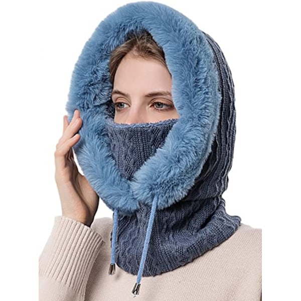Dame Én Stykke Slouchy Fleece Hue Hætte Tørklæde Maske Snørebånd Varm Hætte Vinter Balaclava Pullover Strikket Hue