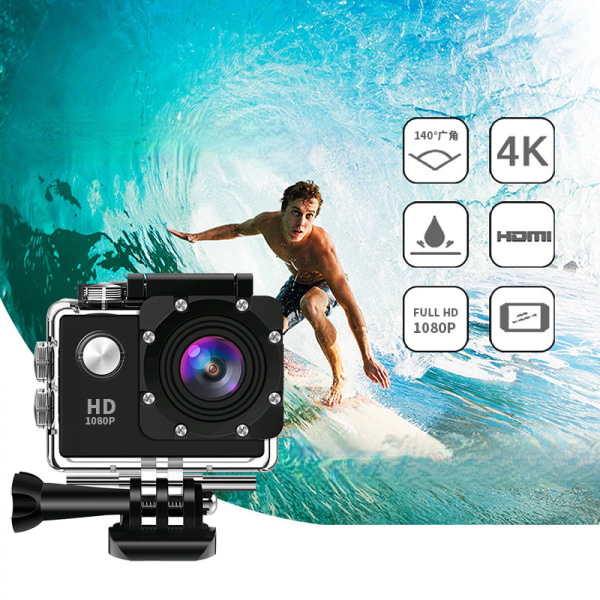 Actionkamera 4K 1080P 12MP EIS Sports Actionkamera PC-webbkamera 30m/98ft Undervattens vattentät DV-videokamera med tillbehörssats