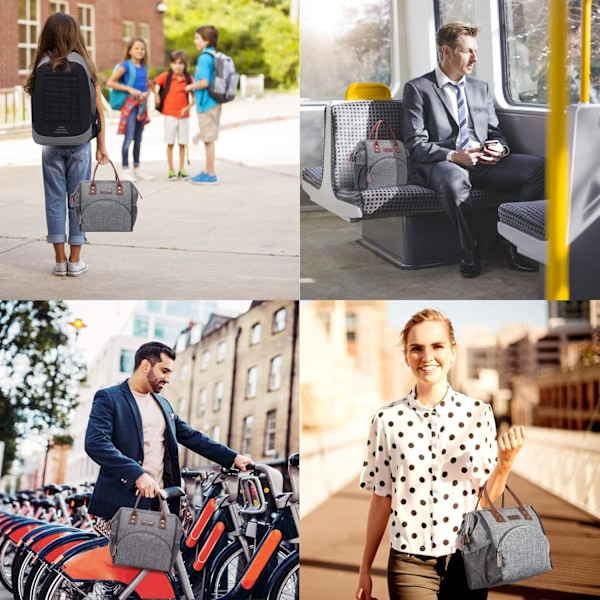 Frokostpose til kvinder - Isoleret frokostboks - Bred åbning - Stor drikkevareholder - Holdbar nylon - Termisk snackorganisator til mænd, voksne, arbejde, picnic H Gray