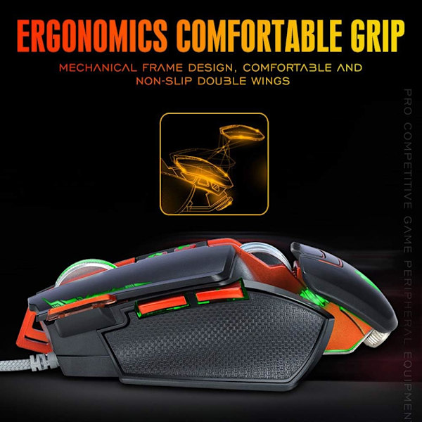 Spilmus Wired [3200 DPI] [Programmerbar] [Åndedrætslys] Ergonomisk Spil USB Computer Mus RGB Gamer Desktop Laptop PC Spilmus, 8 Knapper