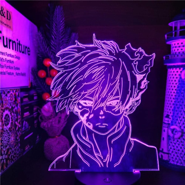 Anime Lampe Nattlys Illusionslys My Hero Academia Shoto Todoroki 3D for Barnerom LED Barn Julegave Sengelampe Fargerik Bursdagslampe Ni