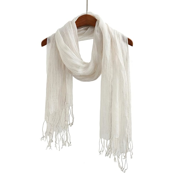 Bomull eller linnescarf lätt sjal unisex, perfekt present till alla, beige vit