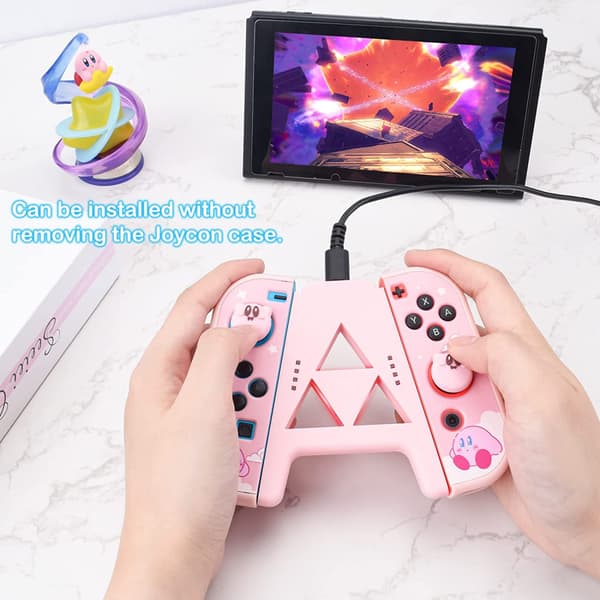 Slide Joy Con Ladestolpe for Switch/Switch OLED Potable Joy Con Lader Controller Komfort Håndtak Hurtiglading Mens Spill(Rosa)