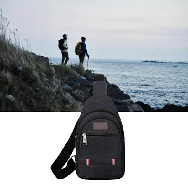 Slingväska Hållbar Canvas Sling Ryggsäck Justerbar Rem Bröstväska Snygg Resväska Axelväska för Män  Fri Storlek Black