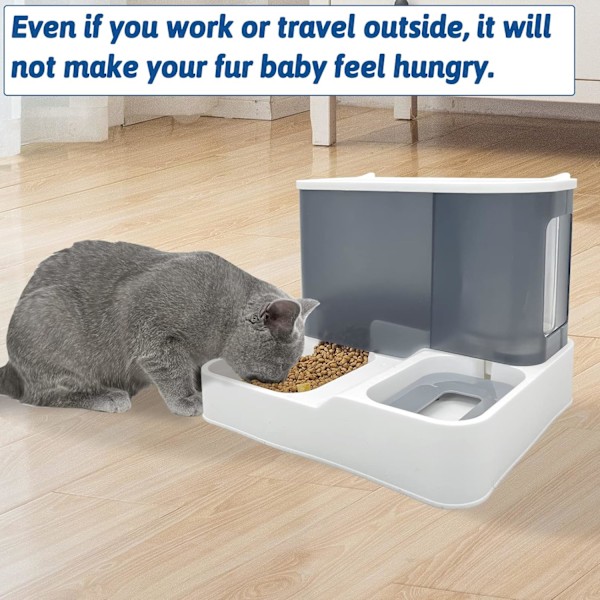 Gravity Automatisk Kattefoder Sæt, 2 i 1 Tyngdekraft Kæledyrsfoder og Vandskål Sæt Alt-i-Én Auto Hvalp Forsyning Fodring Vandforsyning Til Små Mellemstore Grey Non-stainless steel bowl
