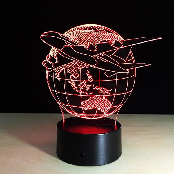 Flygplan Jord 3D Lampa 7 Färgbyte Touch Switch Liten Nattlampa Färgad Atmosfärslampa Sovrumslampa för Present