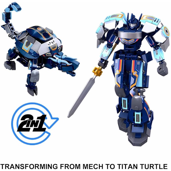 Transformerande Mech Robot Byggklossar Set, Mini Superhjälte Serie med Minifigurer, Cool Battle Titan Turtle Warrior (250 Bitar)