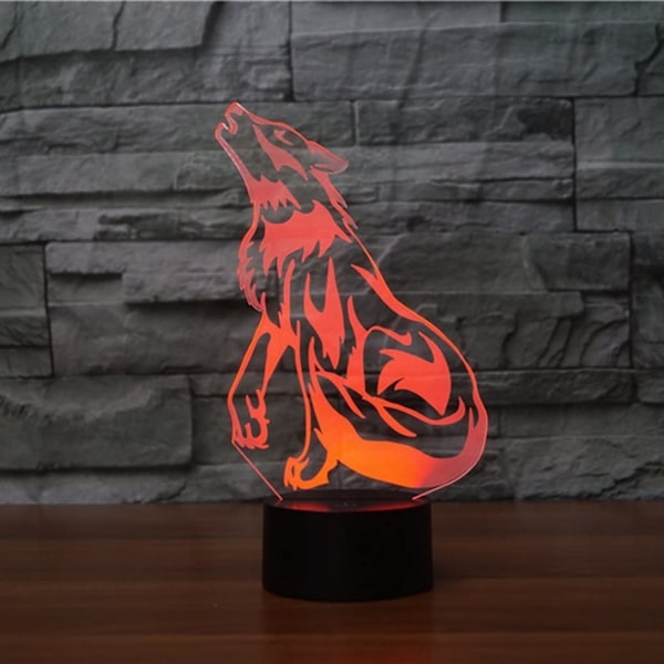 JUSTUP Wolf 3D-lampe optisk illusjon nattlys 7 farger skiftende berøringsbryter borddekorasjonslamper med akryl