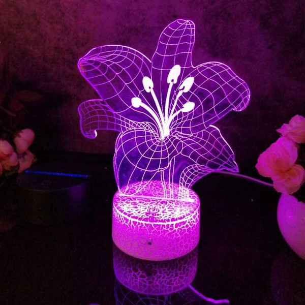 3D Blommornattlampa Bordsskiva Optisk Illusion Lampor 16 Färgväxlande Ljus LED Bordlampa Jul Hem Kärlek Födelsedag Barn Barn Dekoration Present