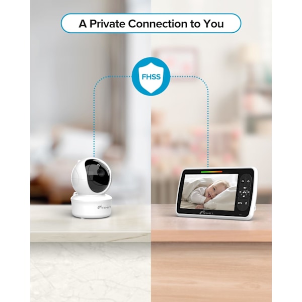 Babyalarm - Stor 5\" skærm med 30 timers batterilevetid - Fjernbetjent panorering-tilt-zoom; Ingen WiFi, tovejs lyd, nattesyn, temperatur, vuggeviser, 960ft Lo