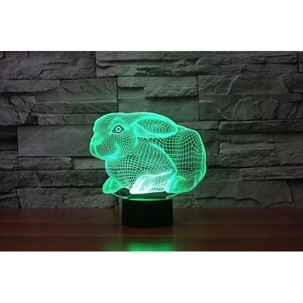 3D Kanin Natlampe Bordsklampe Optisk Illusion Lamper 7 Farveskiftende Lys LED Bordlampe Julegave Hjem Kærlighed Fødselsdag Børn Børn Dekoration Legetøj Gave