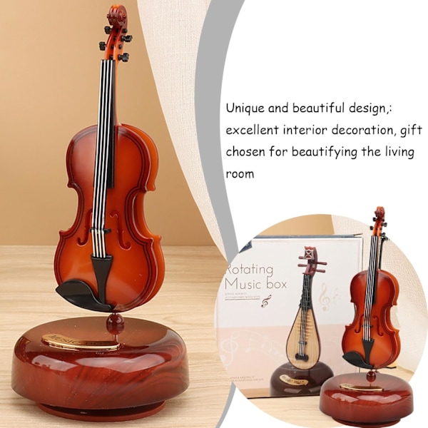 Violin Musikboks - Klassisk Musikboks Mini Replika Instrument Håndværk Dekoration Gave Håndværk Hjem Kontor Ornament
